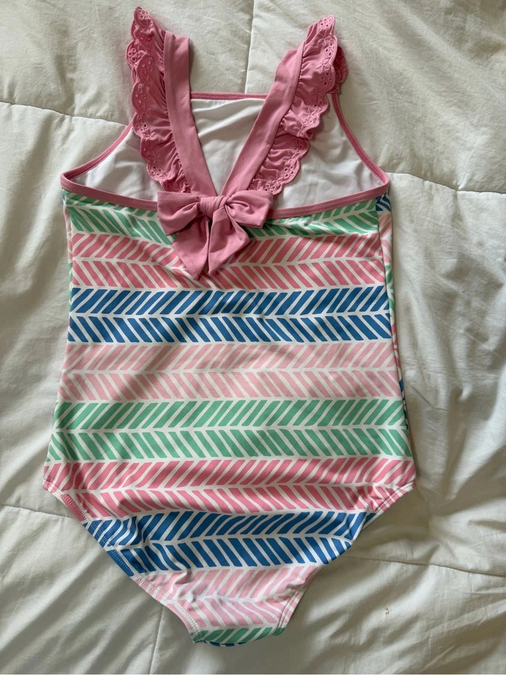TBBC Girls' Pink Striped One-Piece Swimsuit with Ruffle Straps